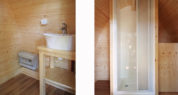 L'intérieur du Lodge sanitaires : douche et lavabo